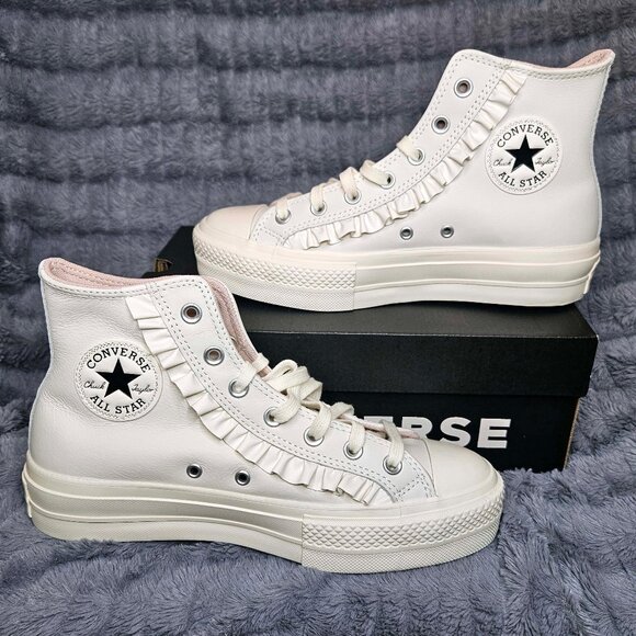 Converse Chuck Taylor All Star White Leather High Top with ruffle; Women US 8.5 - Picture 3 of 11